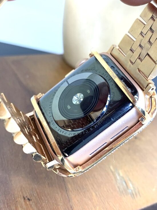 Apple Watch Series 5 Iced Out Real Diamonds Rose Gold Tone Stainless Steel Band main image 7